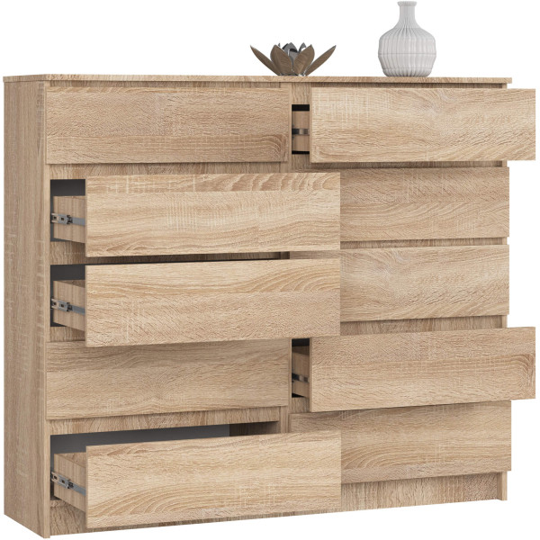 Komoda AKORD K140 Dąb Sonoma 10 szuflad mat 138x40x121 cm