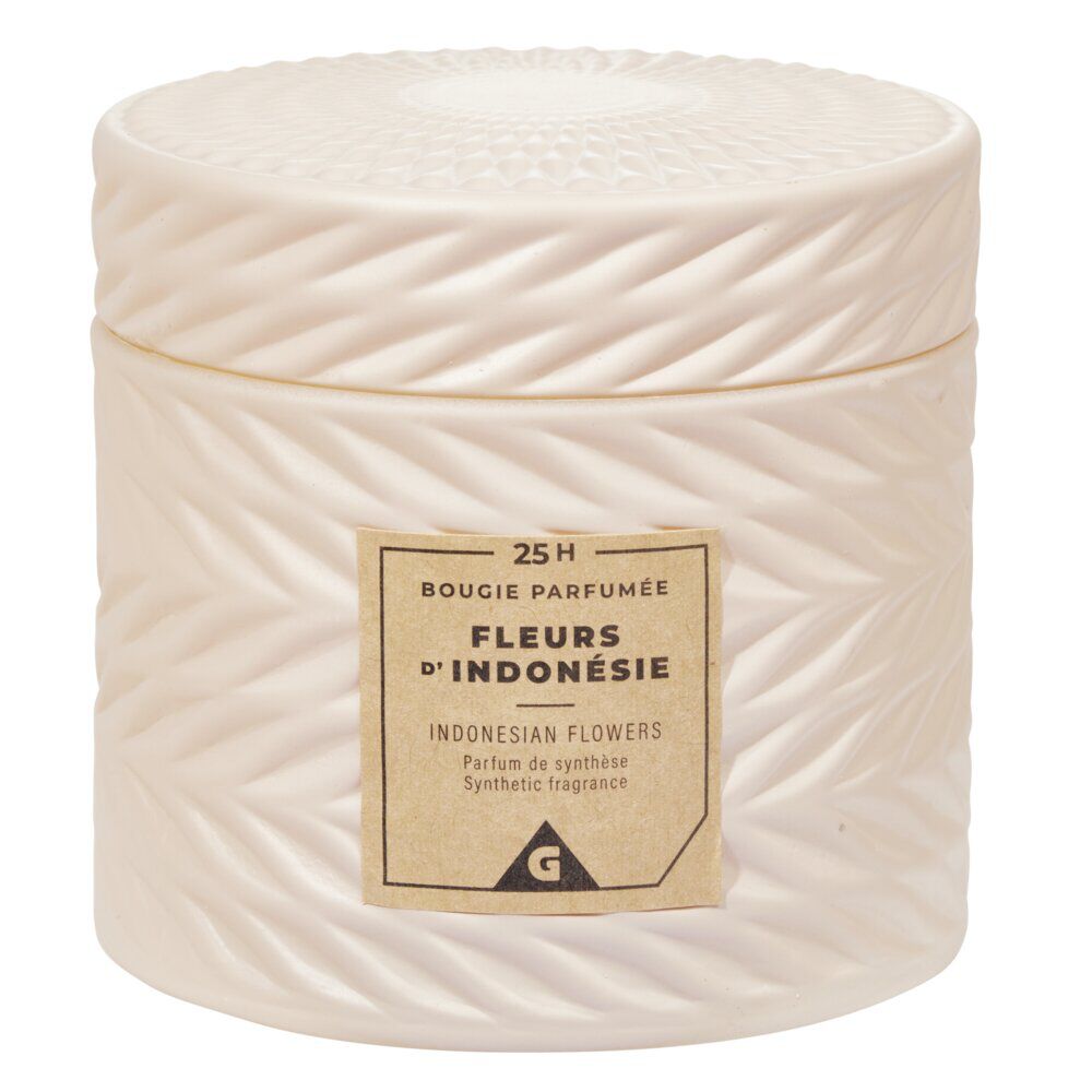 Bougie parfumée ivoire design relief senteur fleurs d'Indonésie 25H