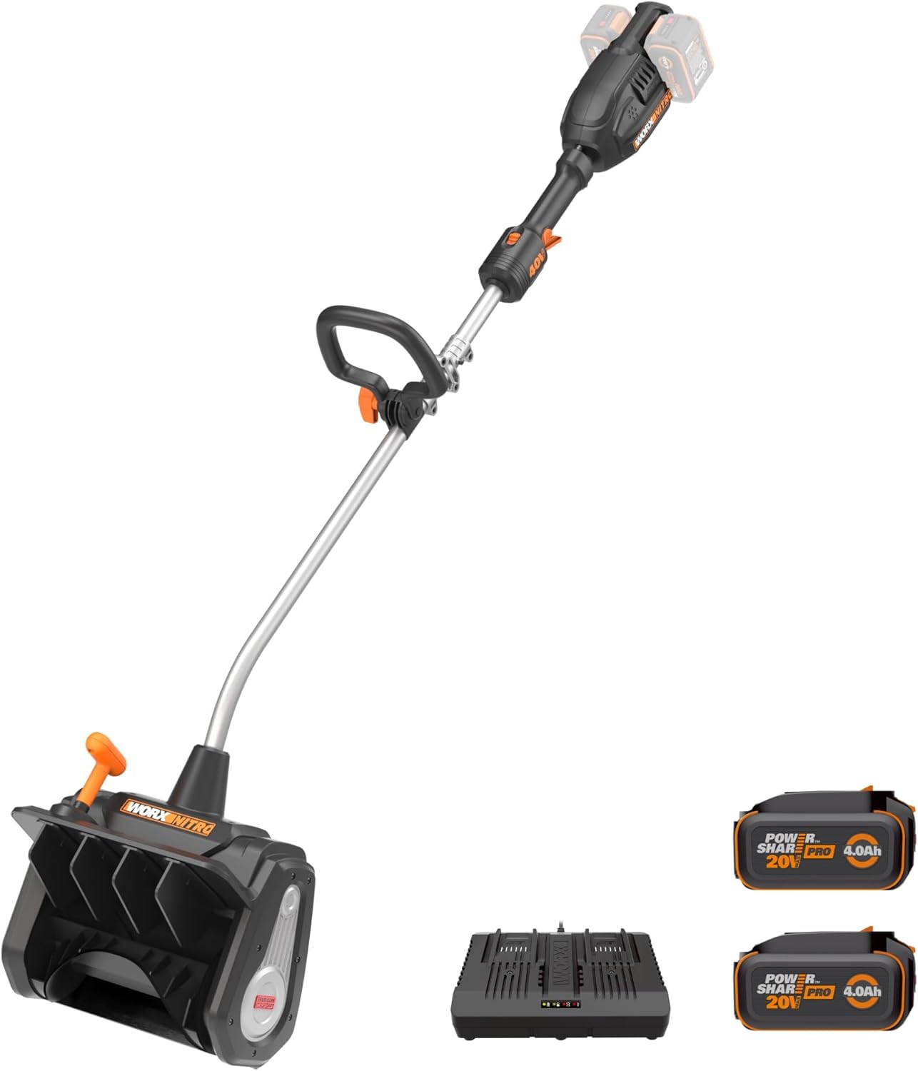 WORX Nitro 40V 12'' Cordless Snow Shovel  Electric Snow Thrower for 4-Car Driveway  Snow Removal with Brushless Motor & 2 Speed Control  2 × 4.0 Ah Batteries and Charger Included  WG460
