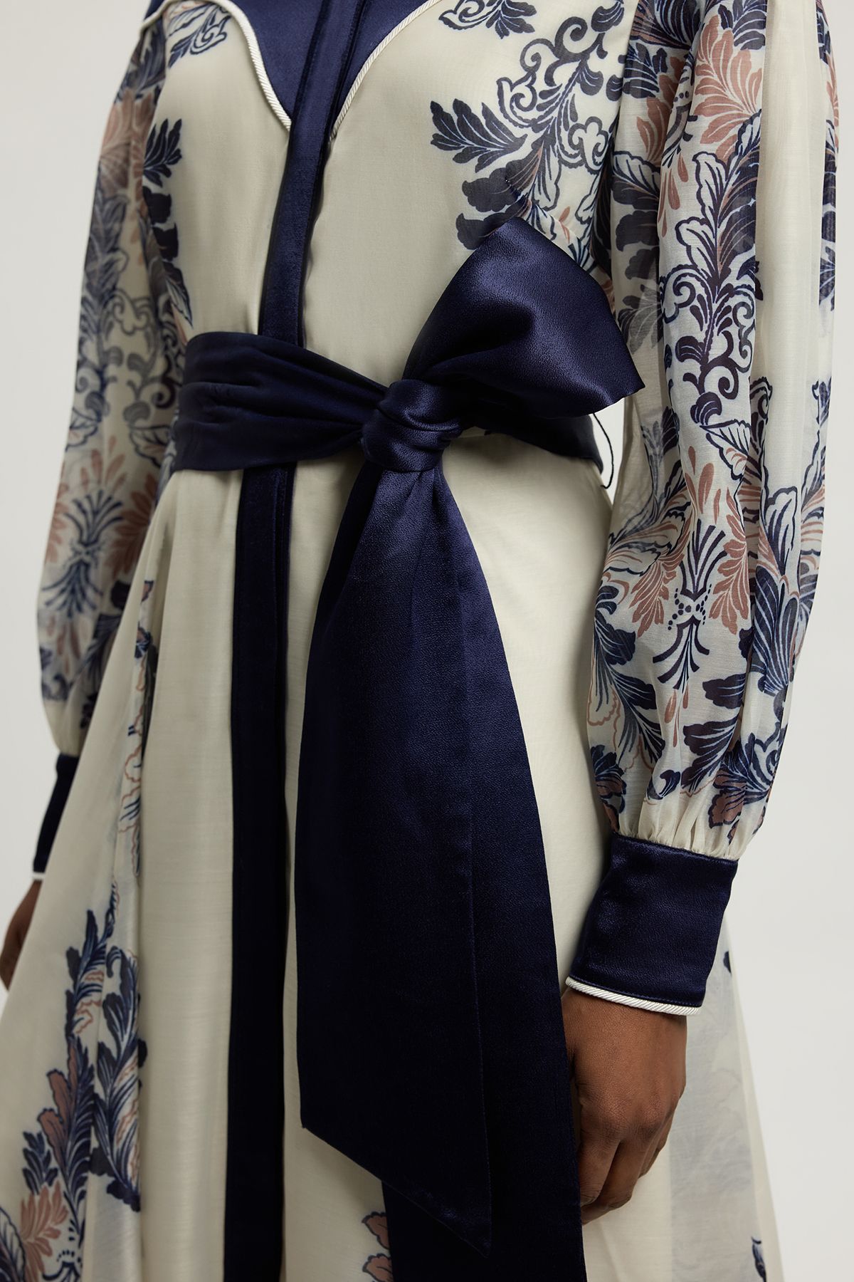 KarenMillen Scarf Print Organdie And Satin Mix Maxi Dress