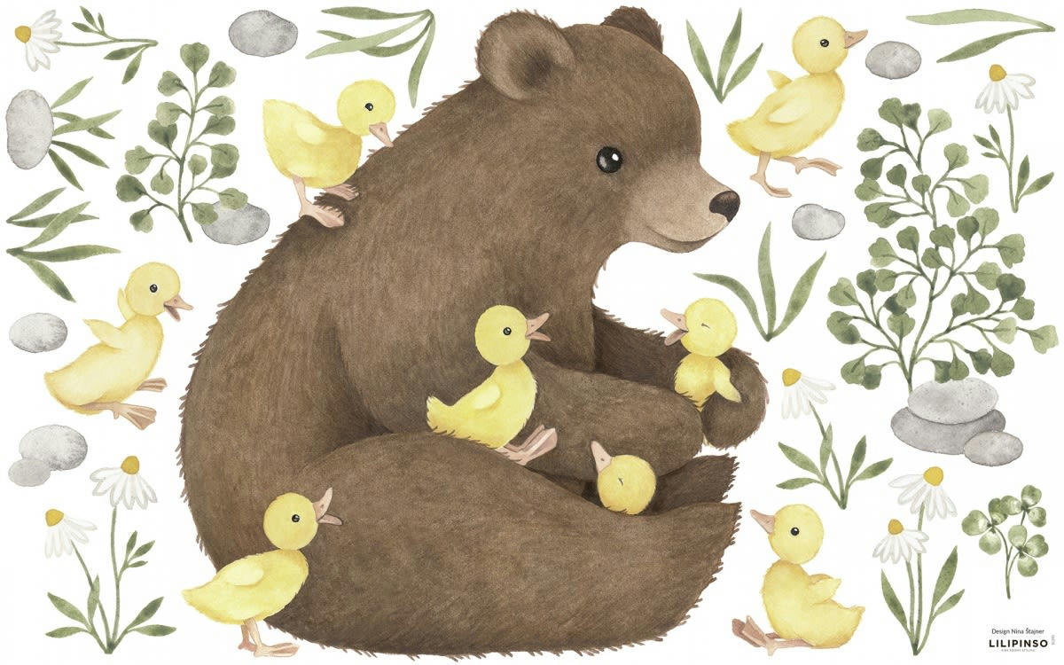 LUCKY DUCKY - Planche de stickers décor ours brun multicolore