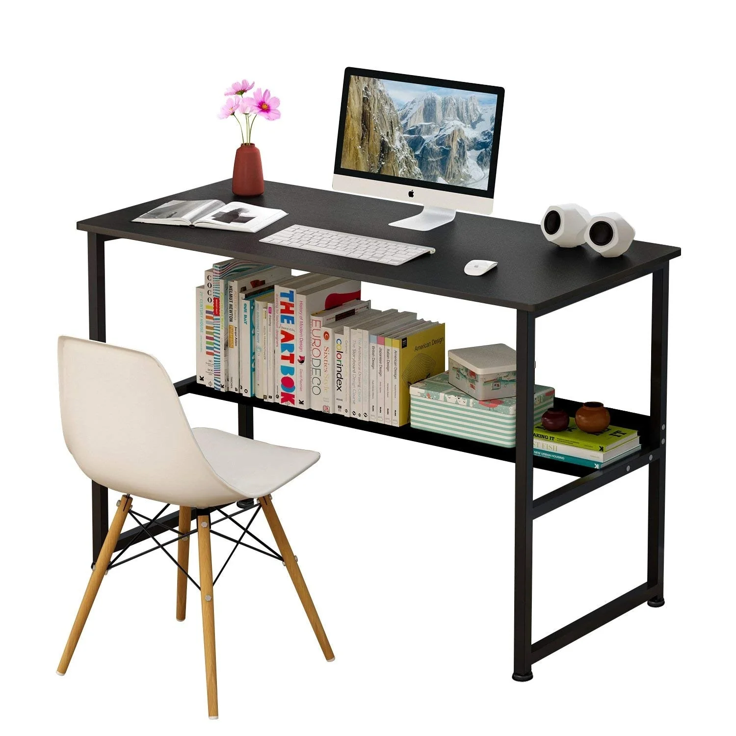 Contemporary 47.3 Wood & Steel Computer Desk Office Large Table