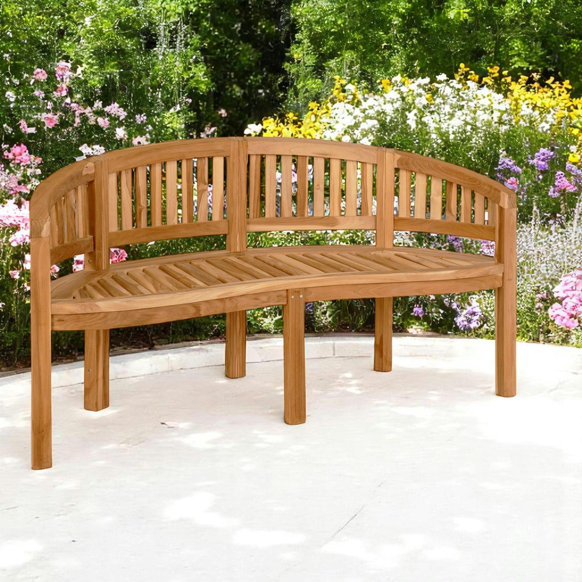 Banc de jardin arrondi en bois de teck 150 cm MENDOZA