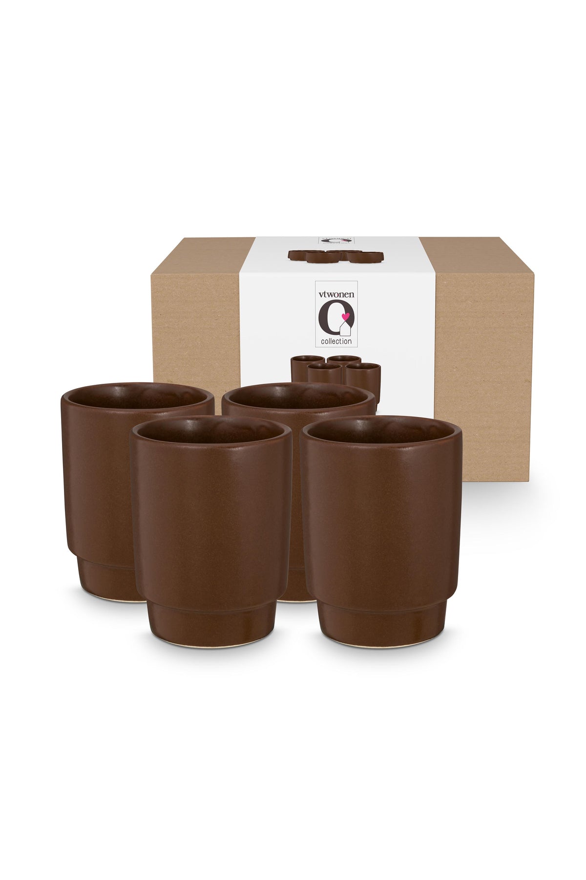 vtwonen - Mokken - Bruin - Keramiek - 300ml - Set van 4