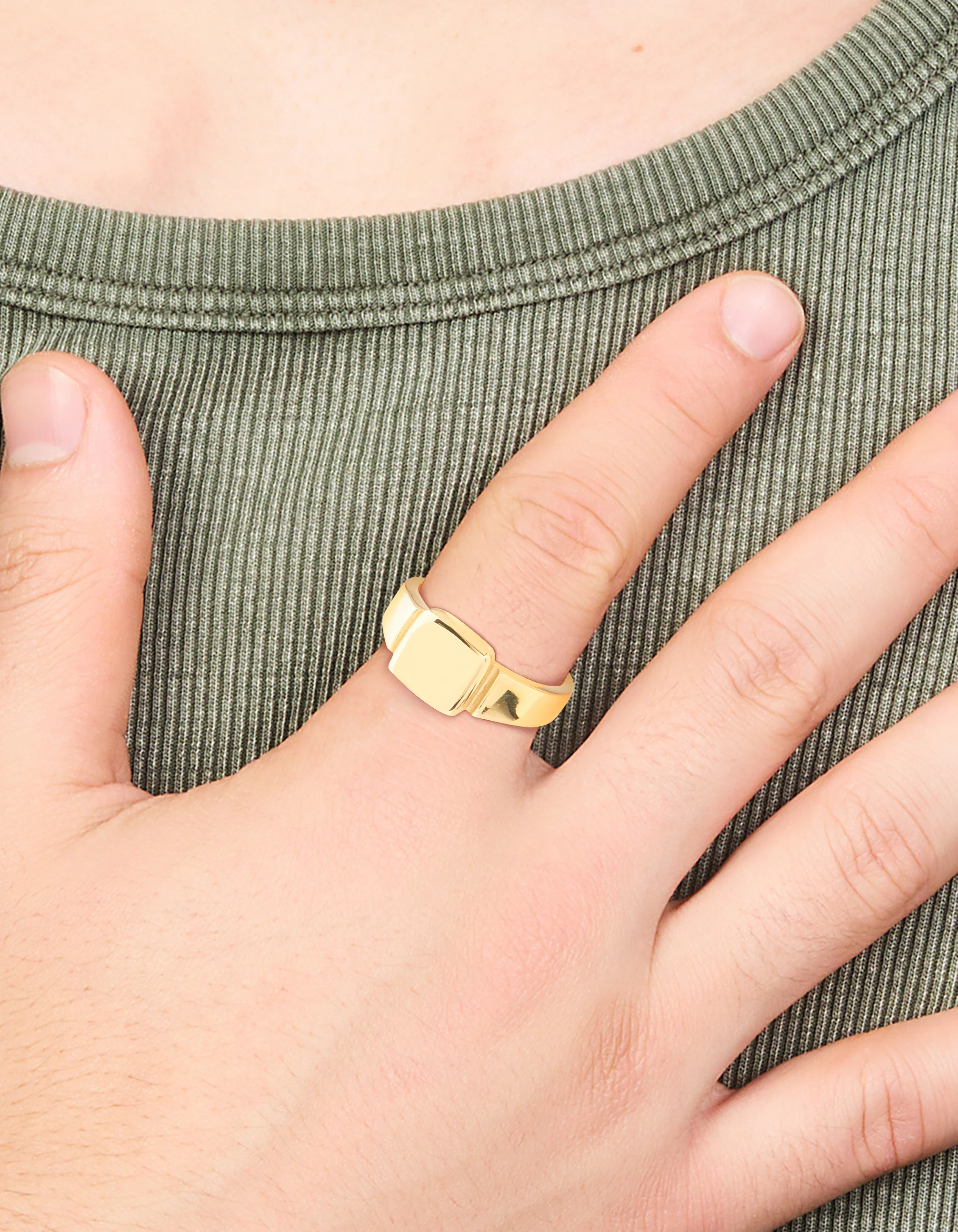 Mens Waterproof Gold Plated Stainless Steel Square Signet Ring