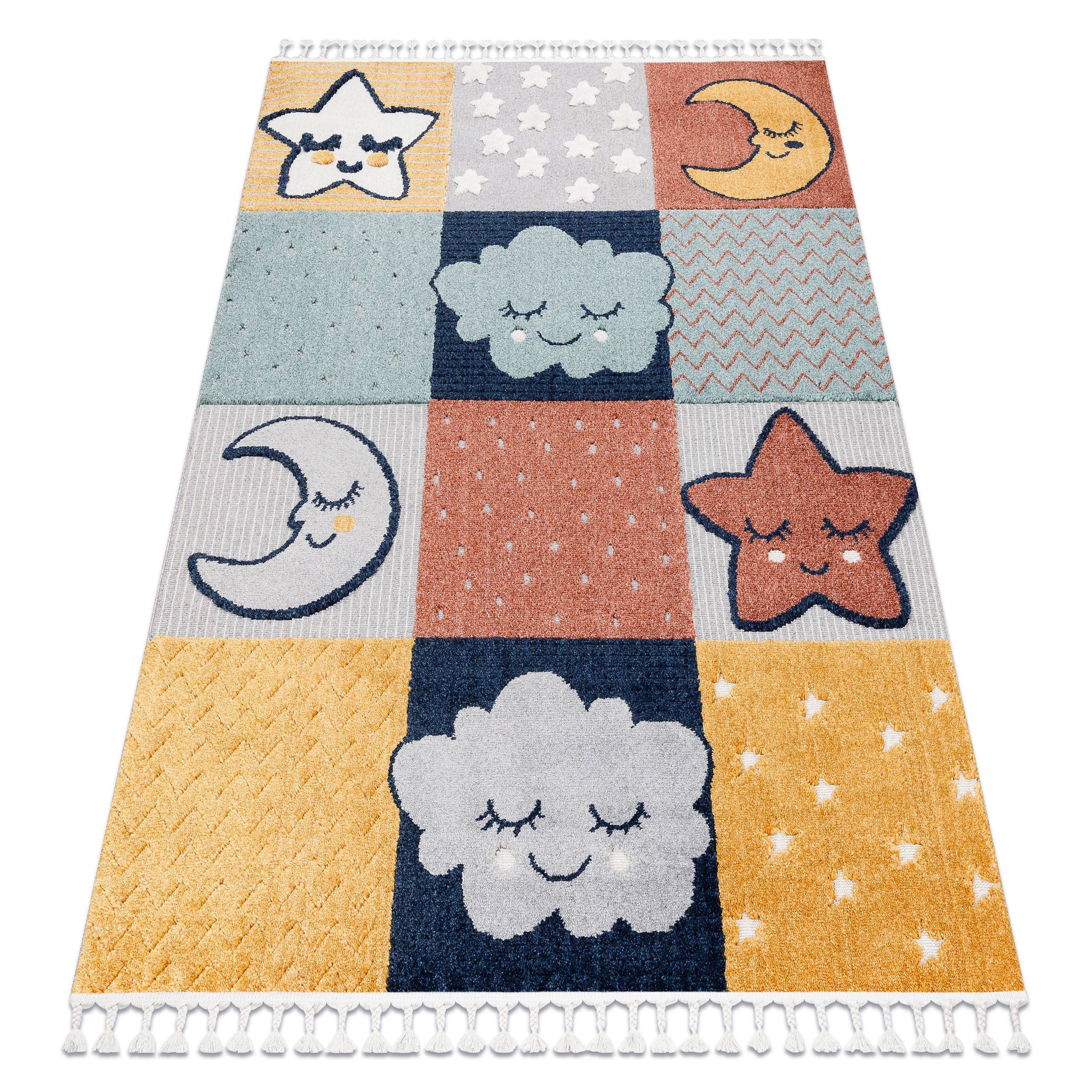 Dywan YOYO GD52 szary / żółty - Gwiazdki, chmurki, patchwork 80x150 cm