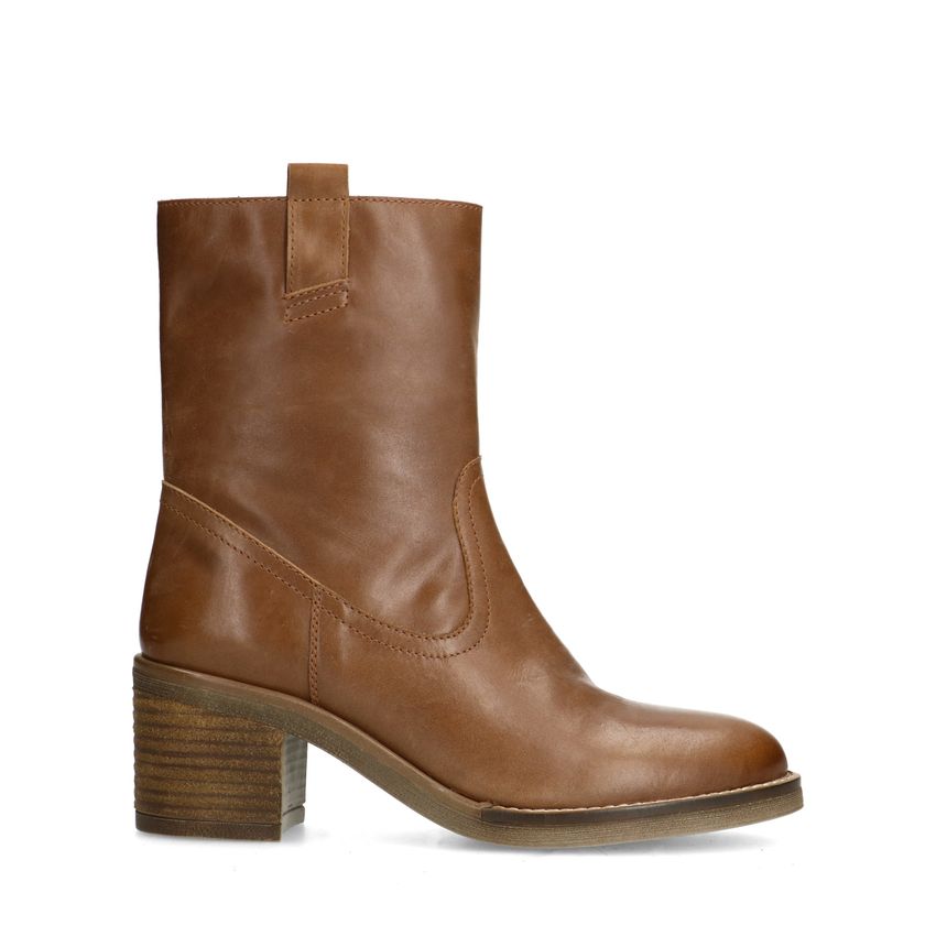 Manfield Cognac leren enkellaarsjes met hak