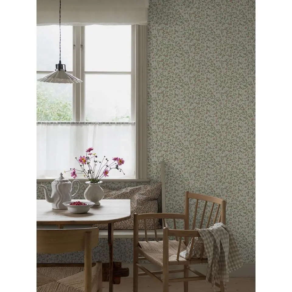 Borastapeter behang bloemen roze en groen - 53 cm x 10.05 m