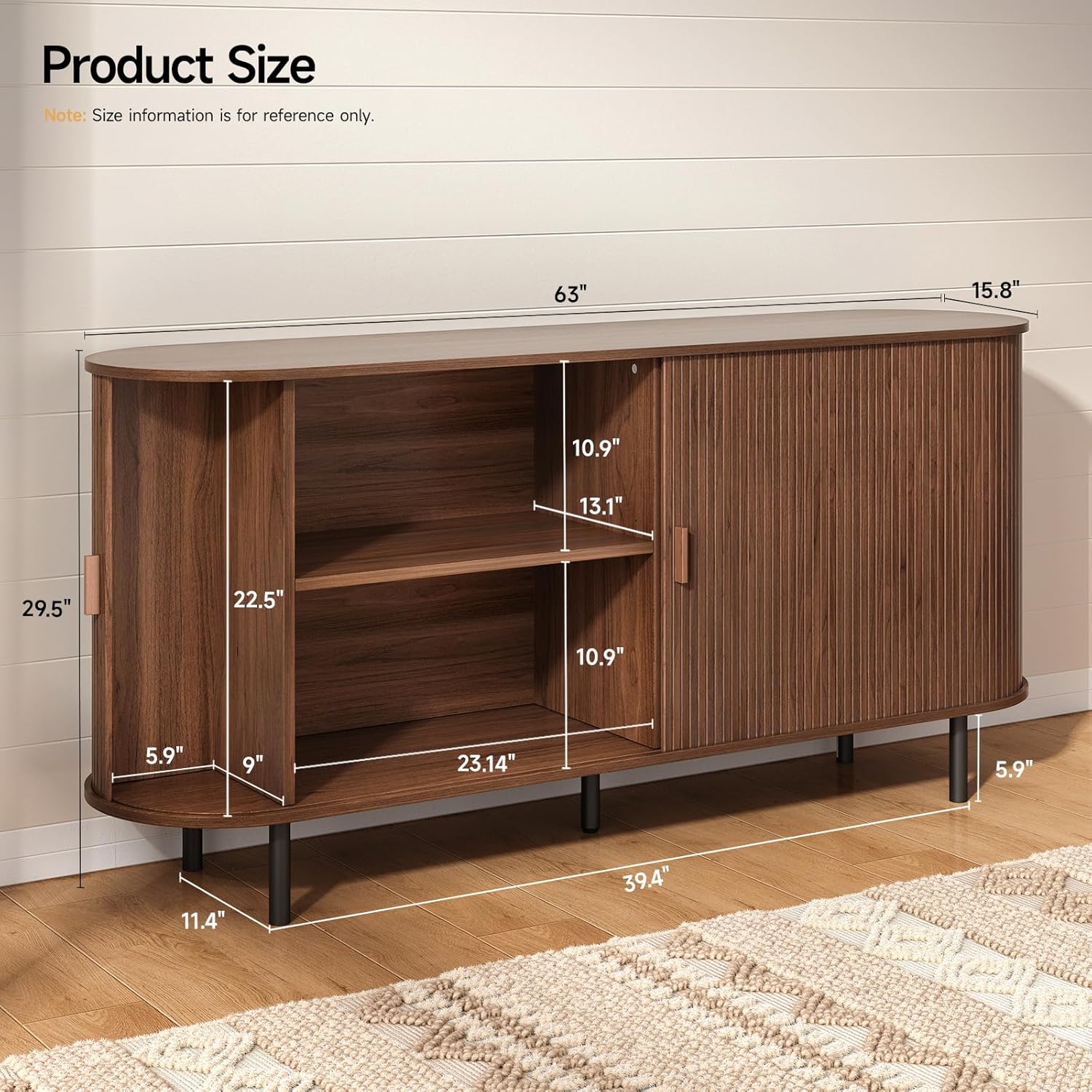 ONBRILL 63 Sideboard Buffet Cabinet with Storage, Storage Cabinet with Sliding Door & Adjustable Shelf, Modern Accent Coffee Bar Console Table for Kitchen, Entryway, Walnut
