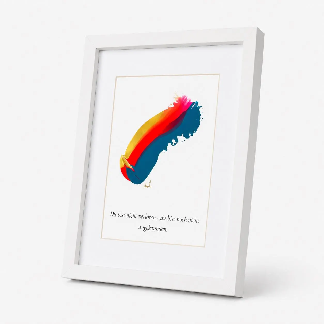 Original German Quote Art, Abstract Acrylic Painting, Framed Wall Art (22.3x27.4cm)