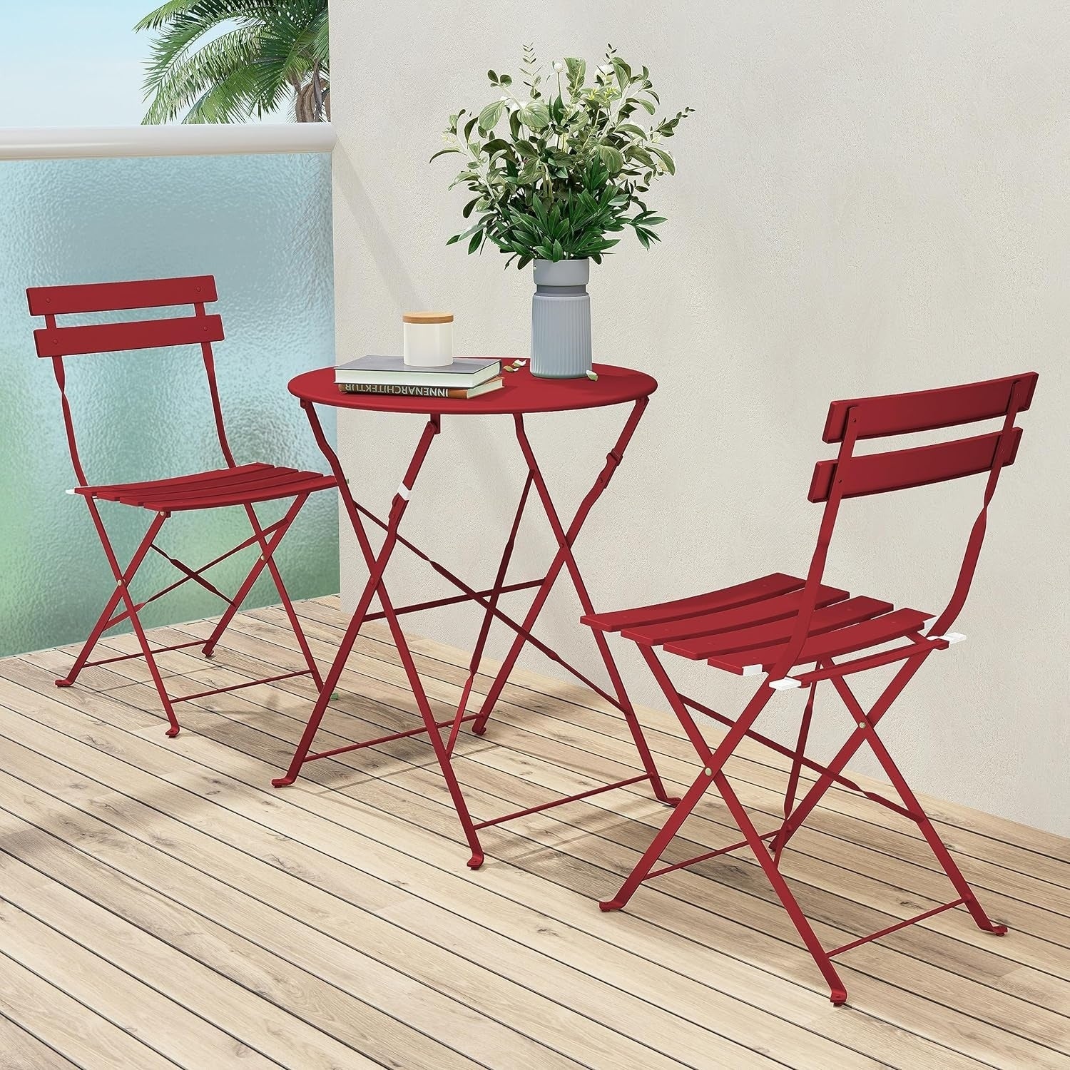 3 Piece Foldable Patio Set, Bistro Set, Outdoor Table and Chairs