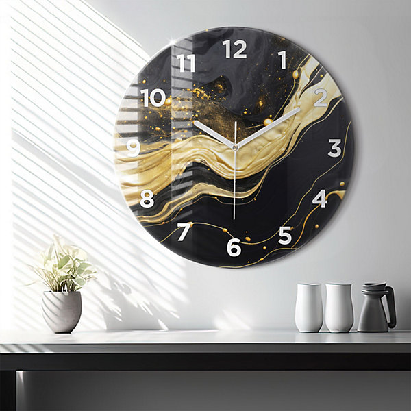 Horloge murale Wallfluent fi60 cm Avec chiffres Aiguilles blanches Marbre doré 1 pcs
