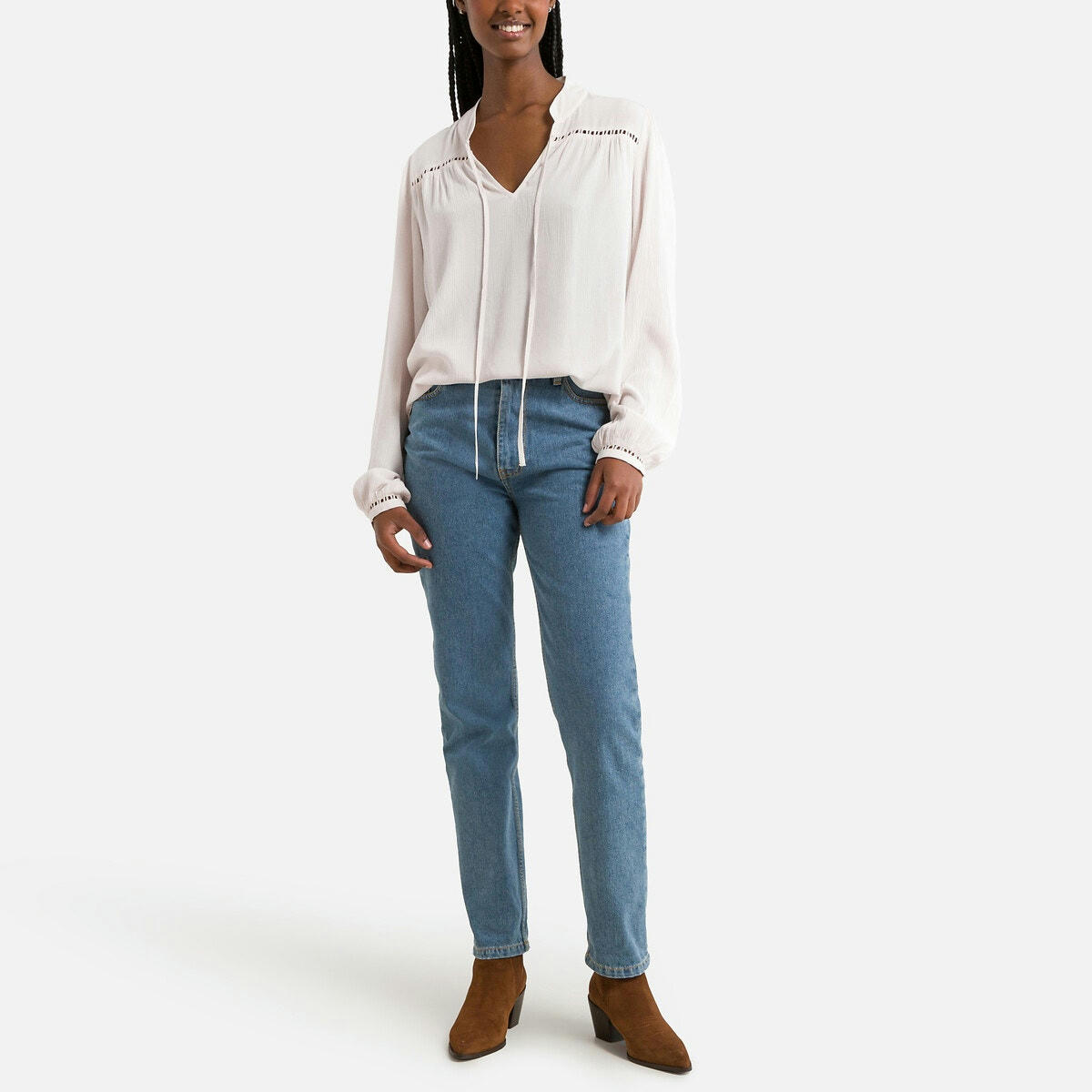 Blouse, col mao à nouer