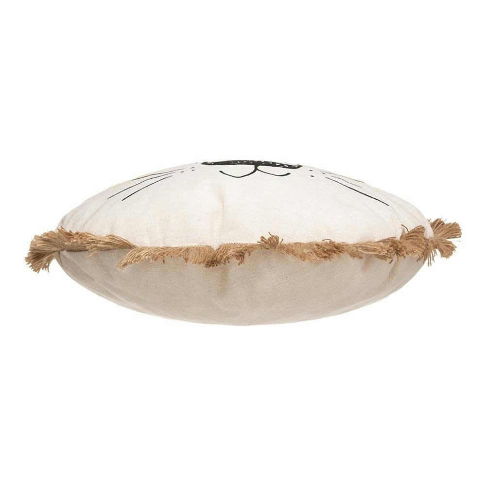 - Coussin rond lion franges D38cm