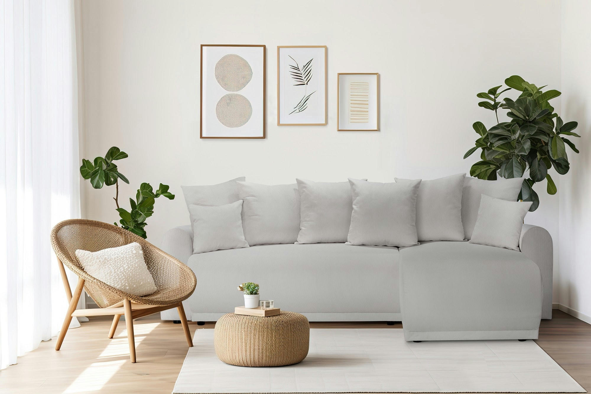 ANGE - Canapé angle convertible 3 places  en velours côtelé grège