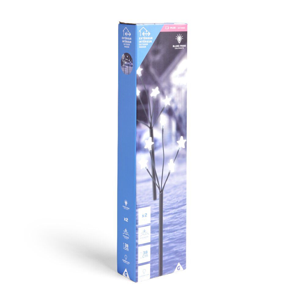 Lot de 2 piques lumineux à planter 5 tiges étoile LED blanc froid H38cm