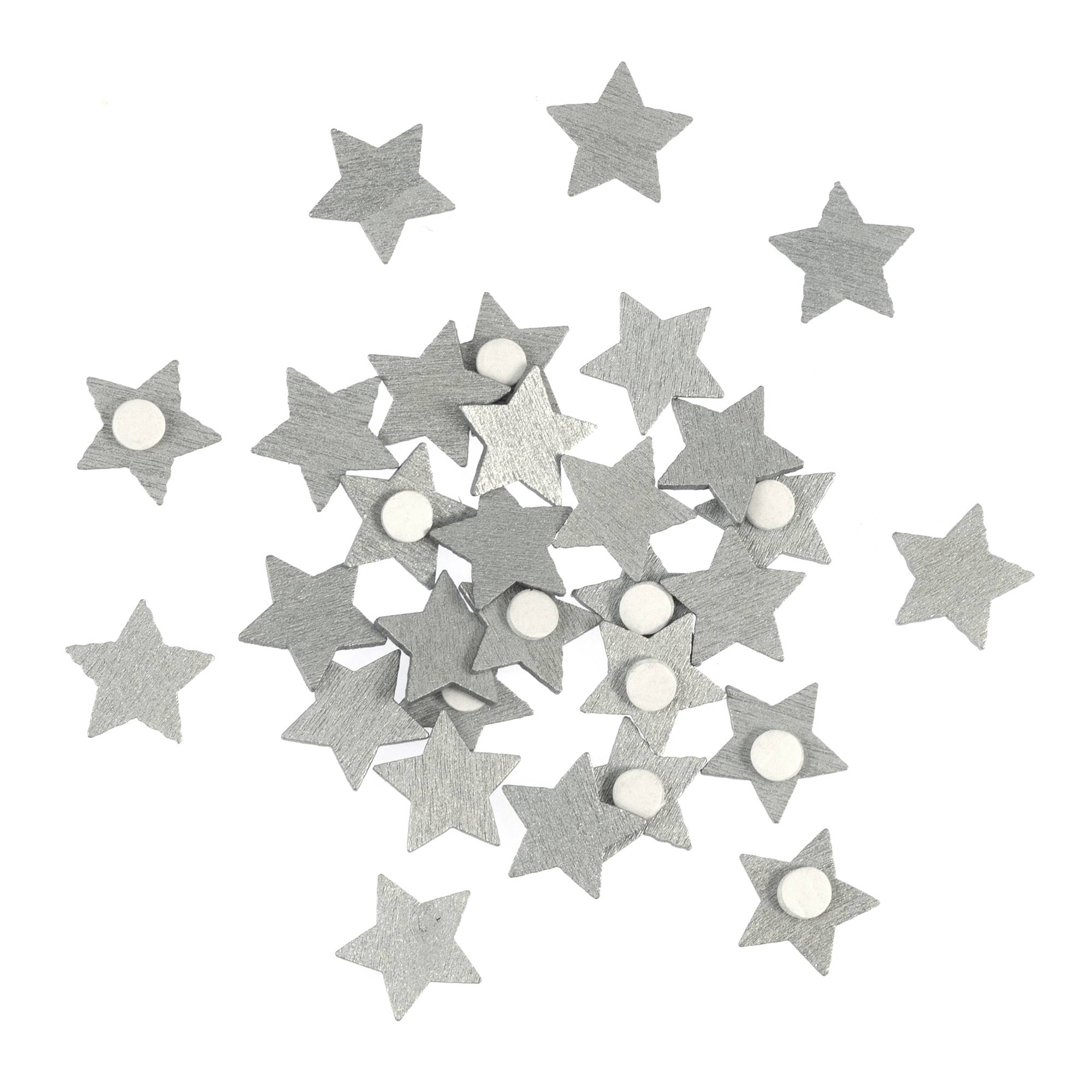 Silver Wooden Star Embellishments 30 Pack
