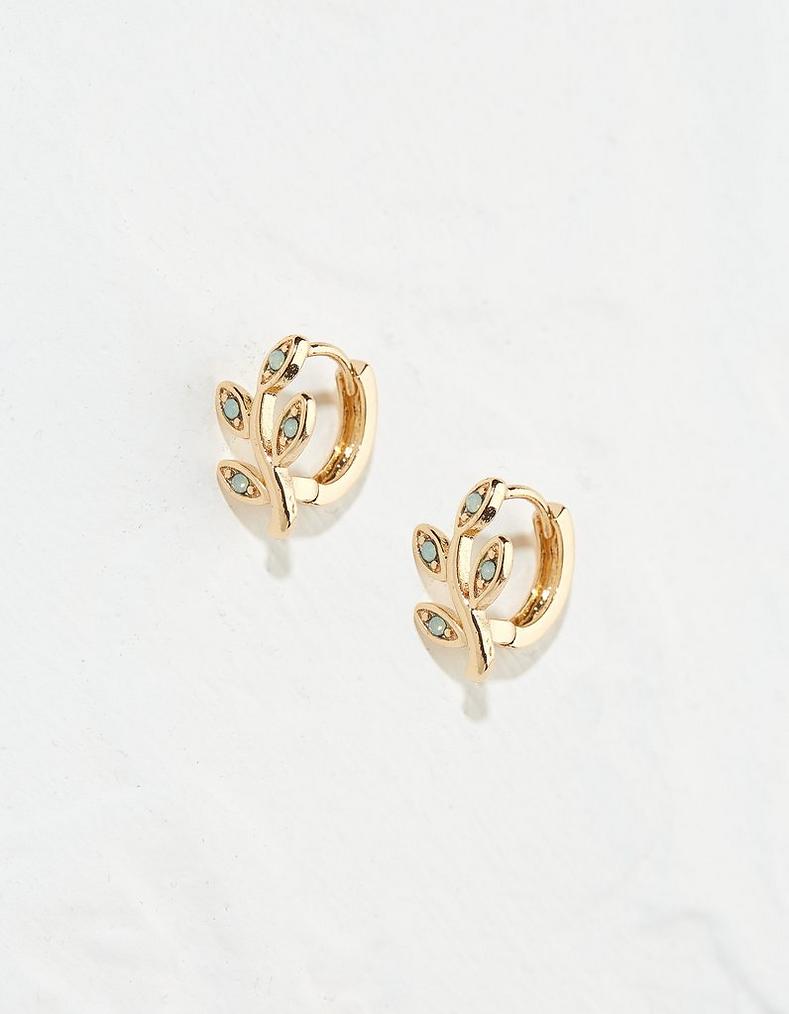 Leaf And Gem Huggy Hoops
