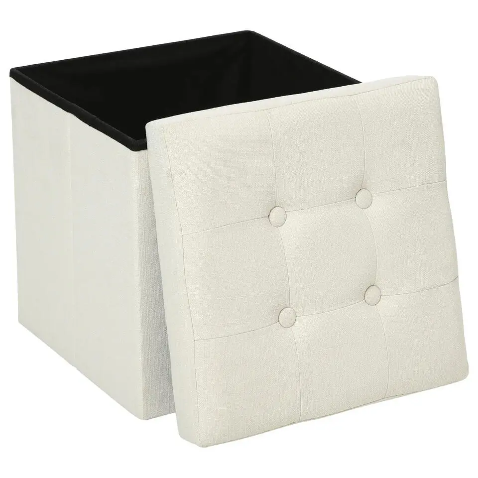 Atmosphera Poef - beige - 38 x 38 cm - mdf - hocker