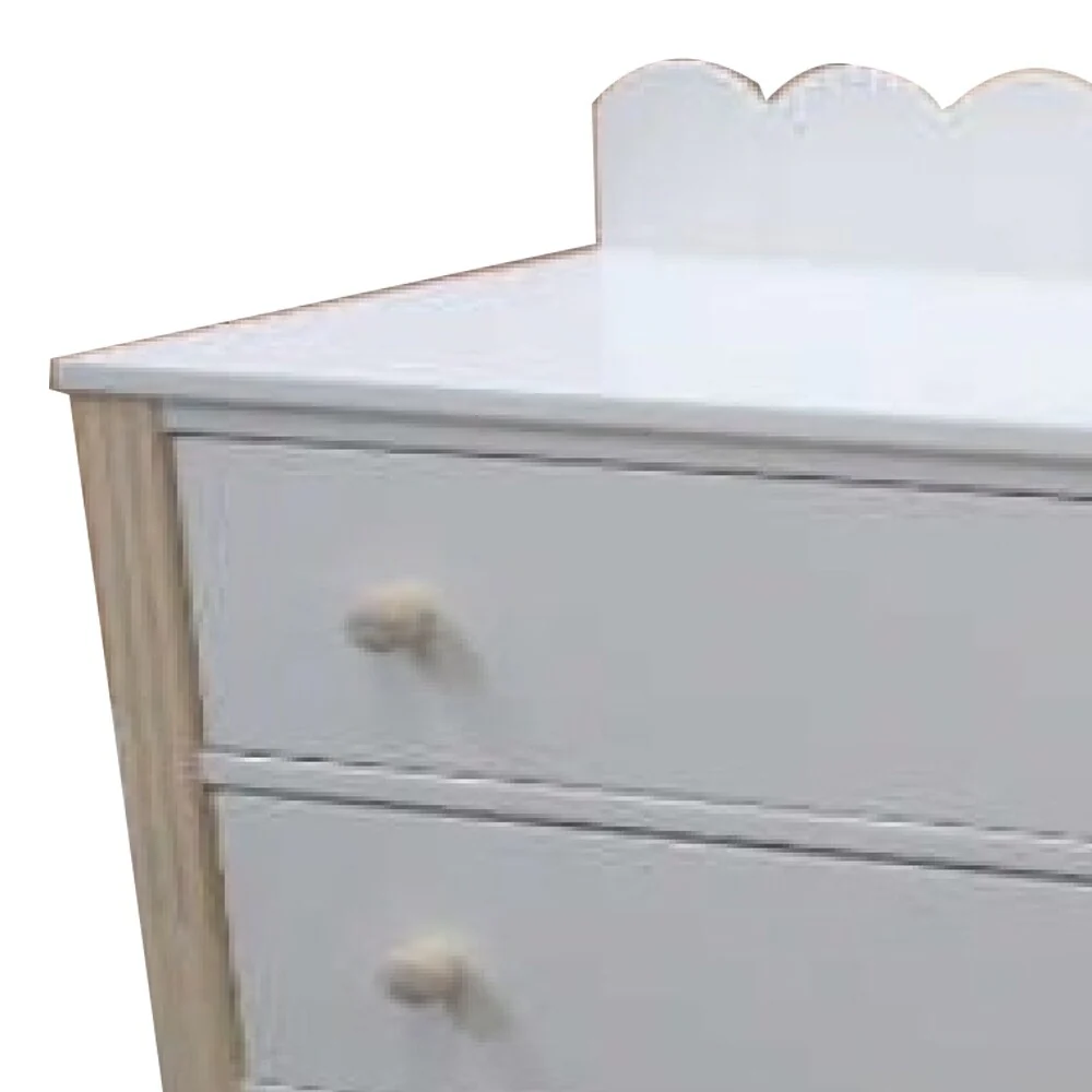Mavi 41 Inch Wood Kids Tall Dresser, 4 Drawers, Fence Edged Top, White