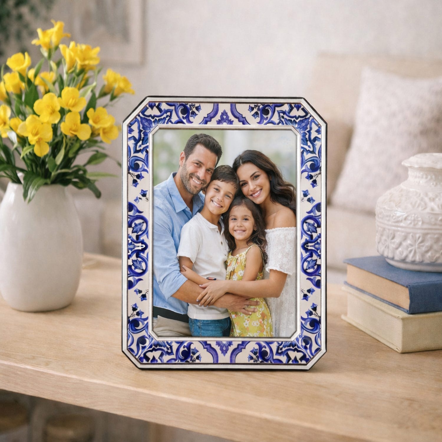 Portafoto 10x15 cm ottogonale Maiolica blu Beltrami