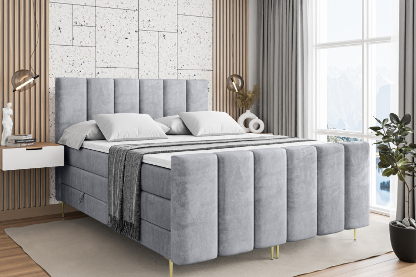 Łóżko kontynentalne - pojemnik, materac, nóżki BOXI1-FZ-Z KING 120x200 cm