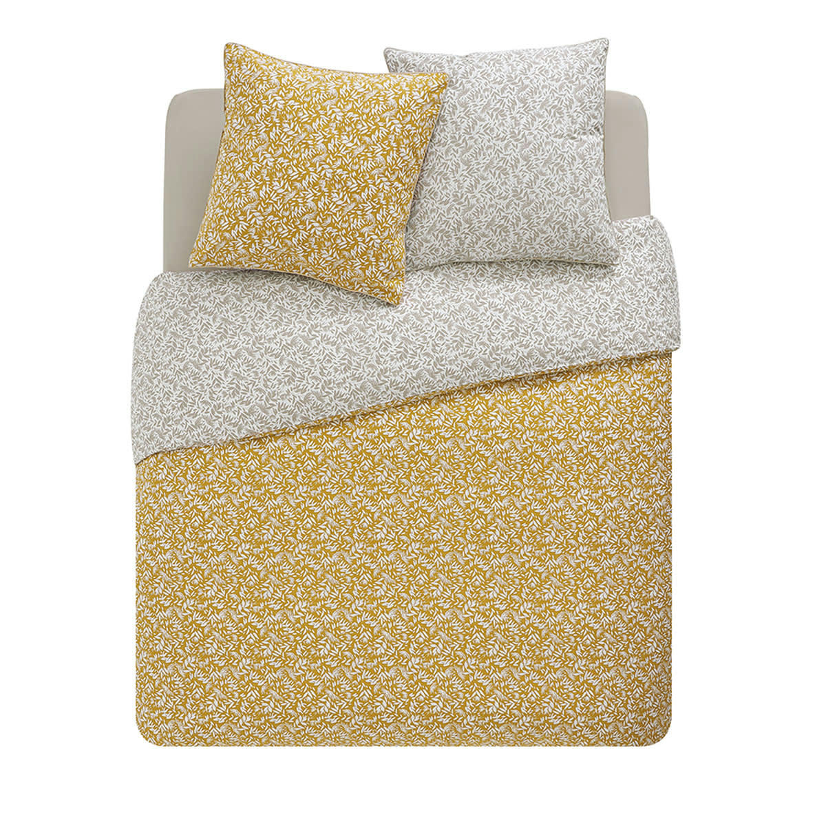 OMBRAGE - Housse de couette imprimée en percale de coton ocre 260x240