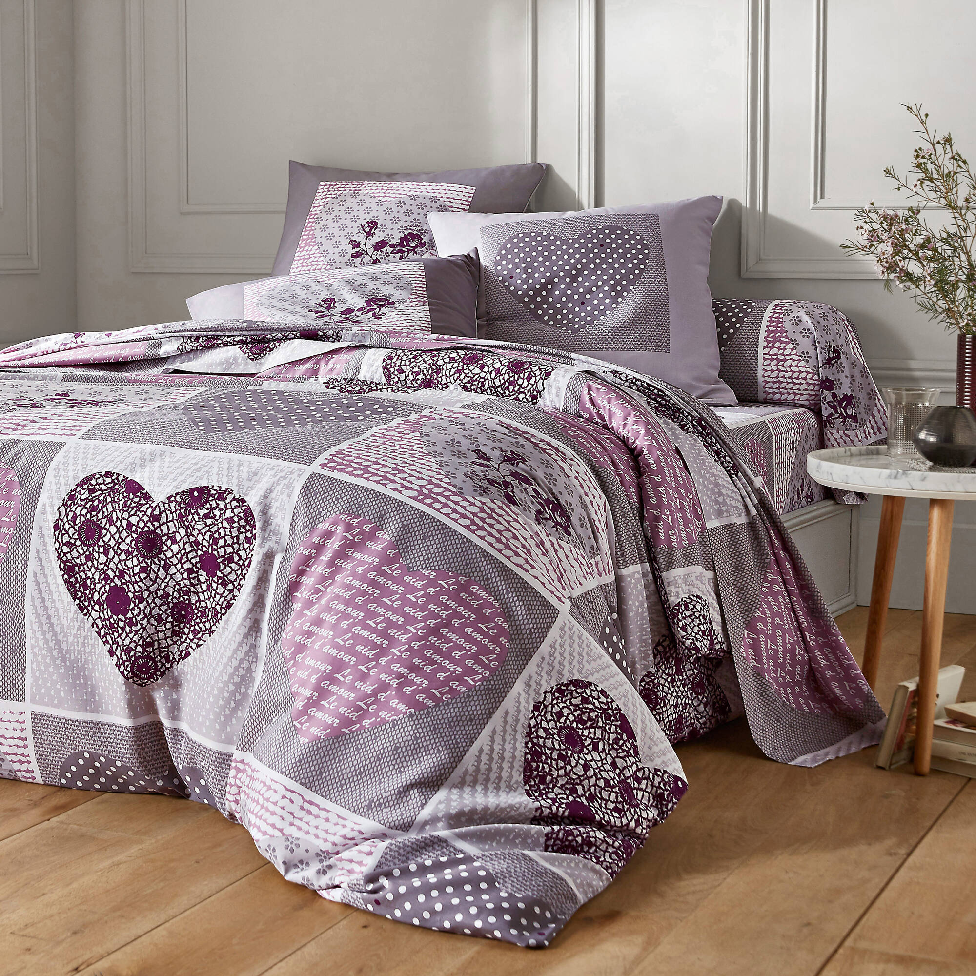 Linge de lit Lovely en coton imprimé coeurs
