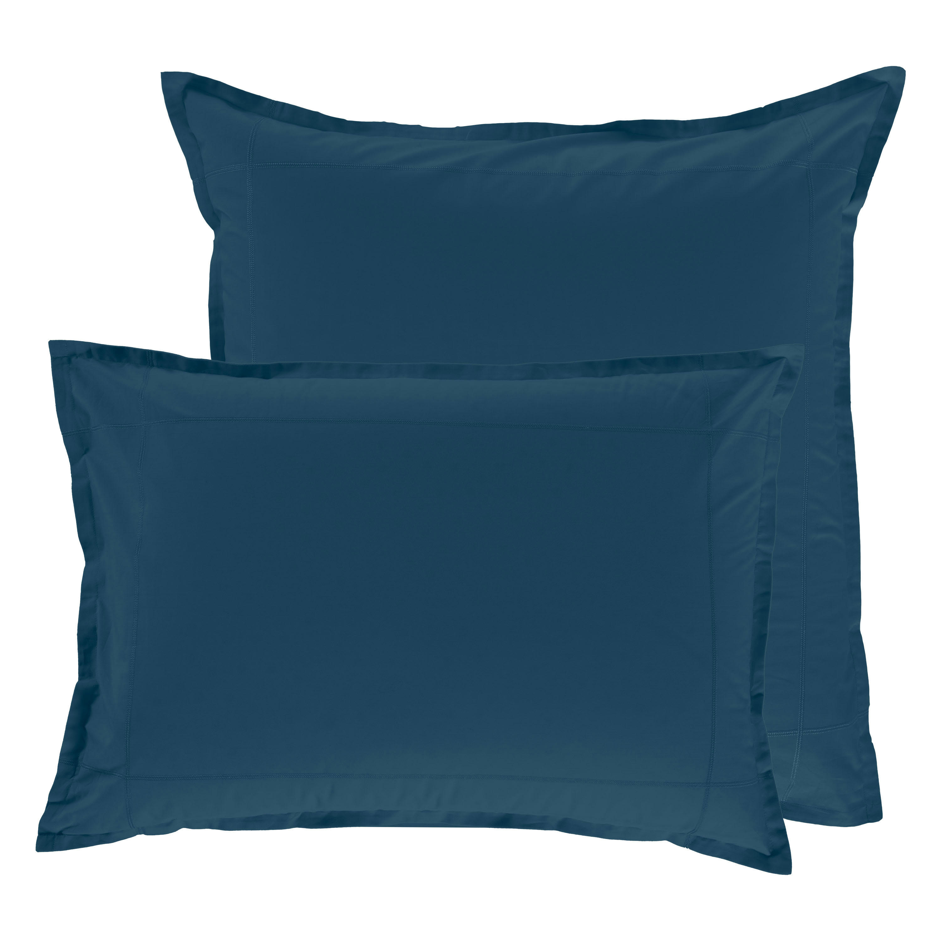 NEO - Taie d'oreiller rectangulaire percale de coton uni brodé bleu 50x70