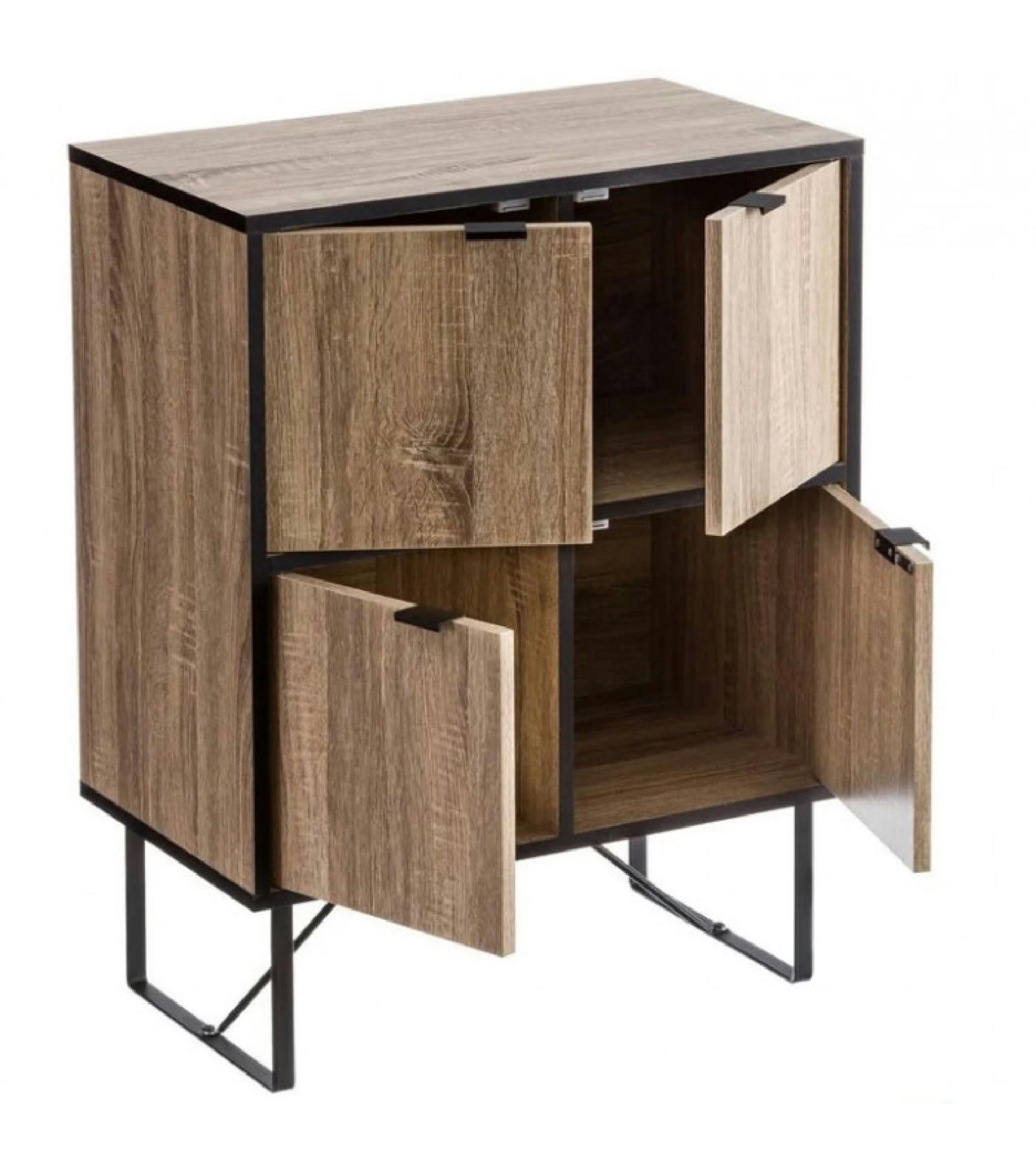 - Commode 4 placards en bois et métal noir 60x35x78cm