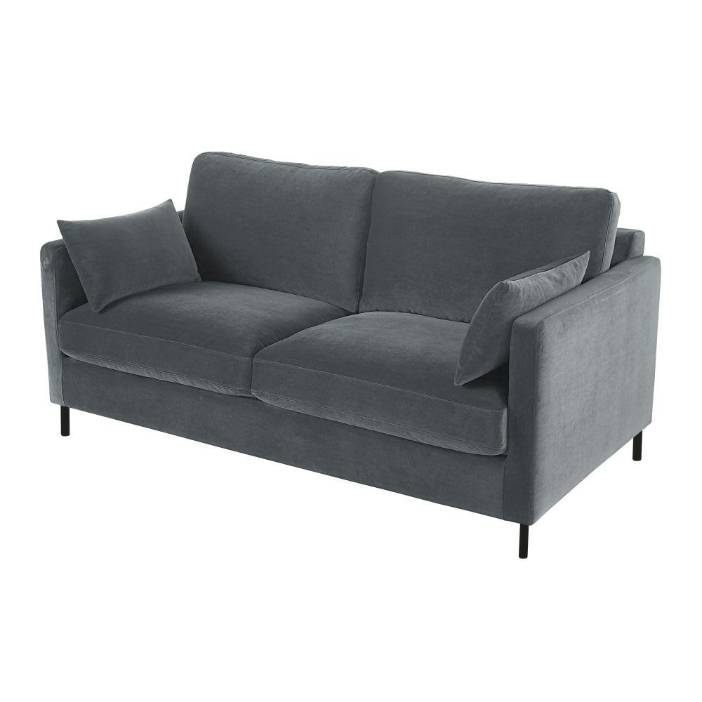 Julian - Canapé 2/3 places en velours gris anthracite