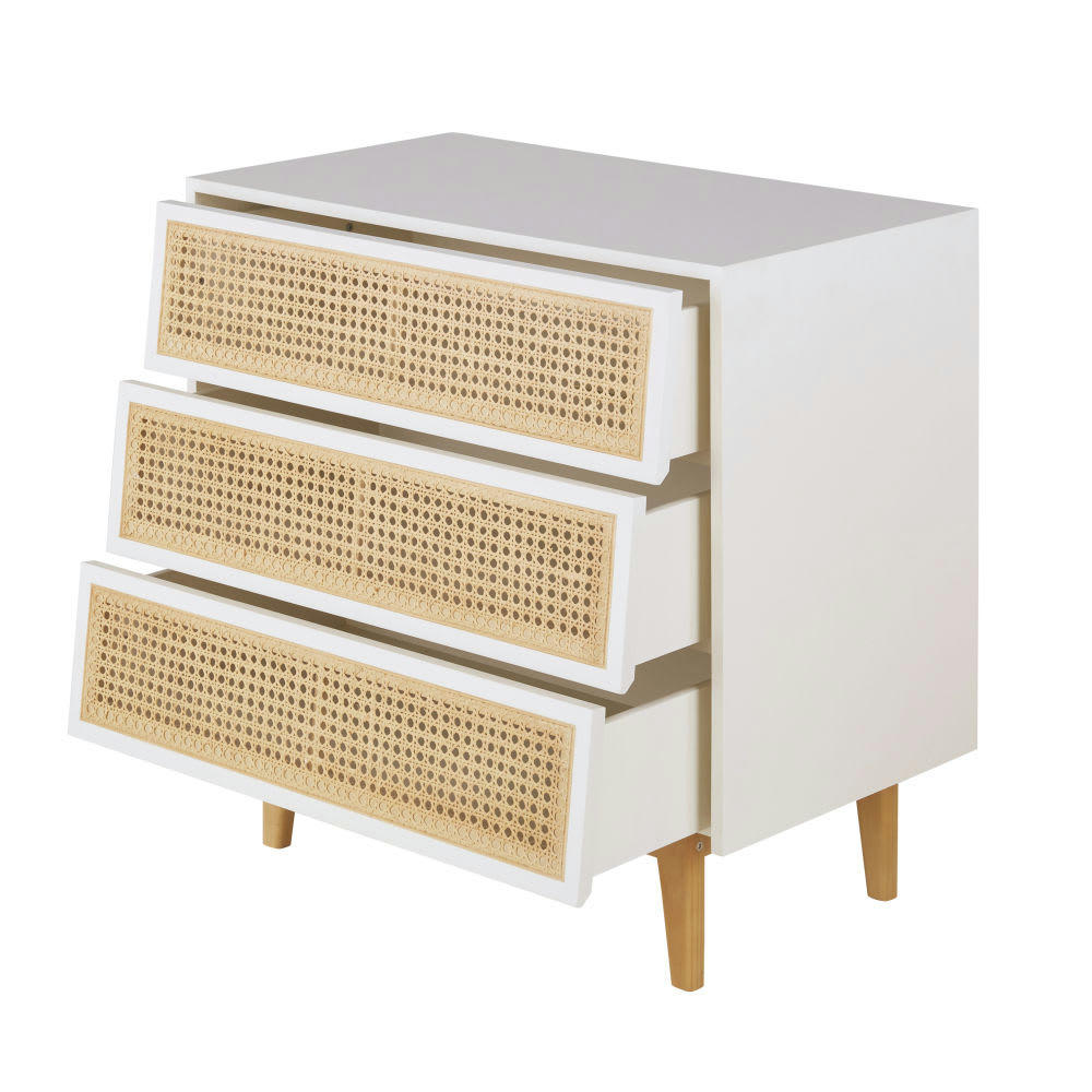 Suzelle - Commode 3 tiroirs blanche cannage en rotin