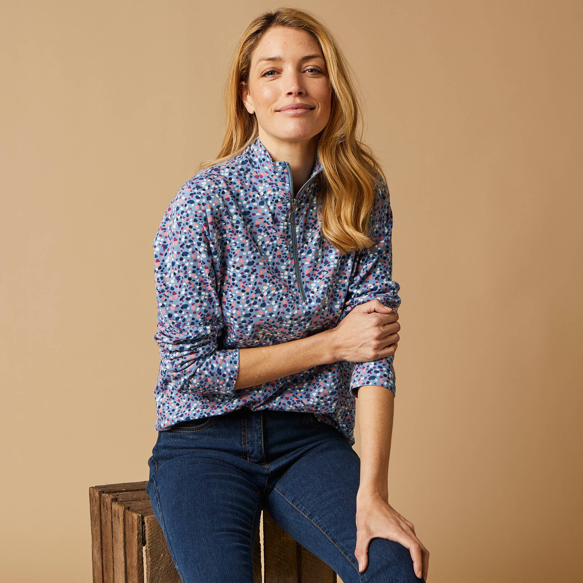T-shirt col montant zippé imprimé