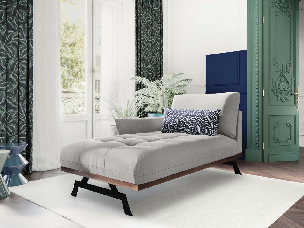 OLIVIER - Méridienne 1 place en tissu structuré gris clair