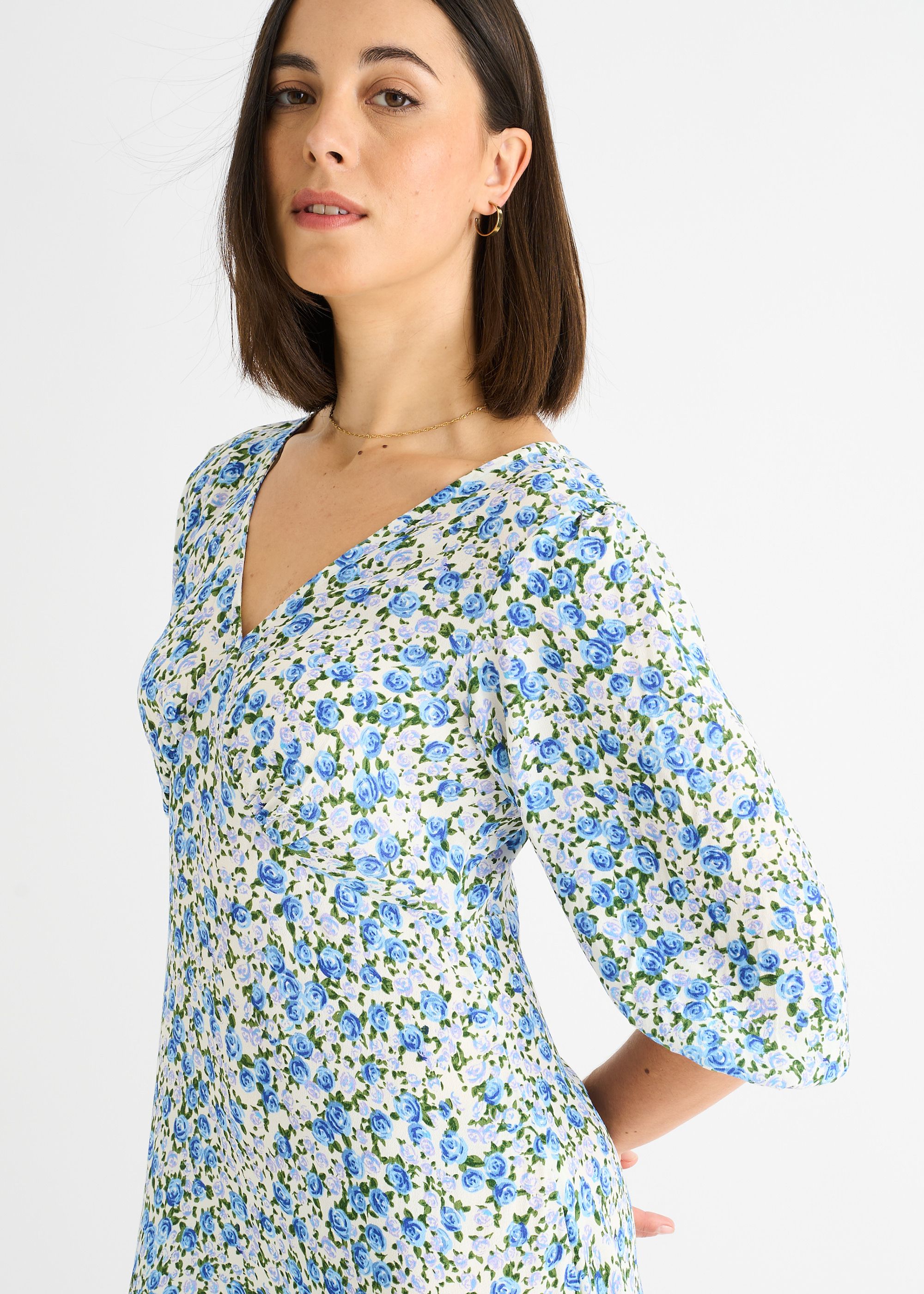 Gini London Blue Floral Print Viscose Midi Dress