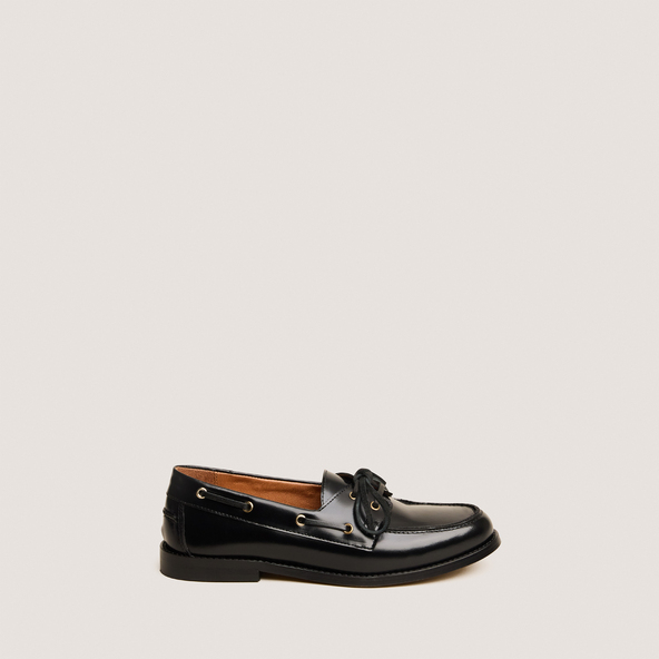 Mocassins à lacetsen cuir glacé noir | AULGA