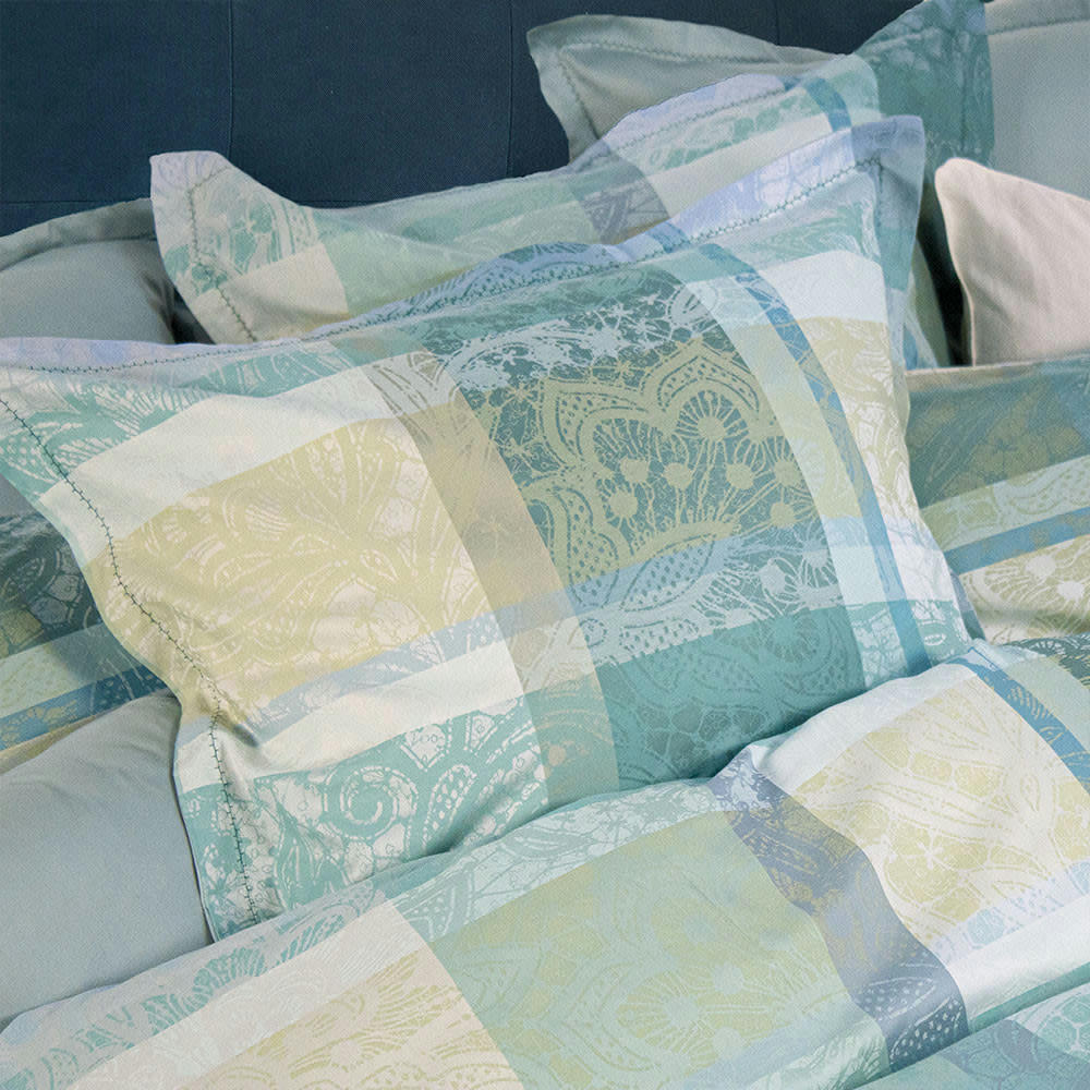 MILLE DENTELLES TURQUOISE - Housse de couette  satin de coton bleu 280x235