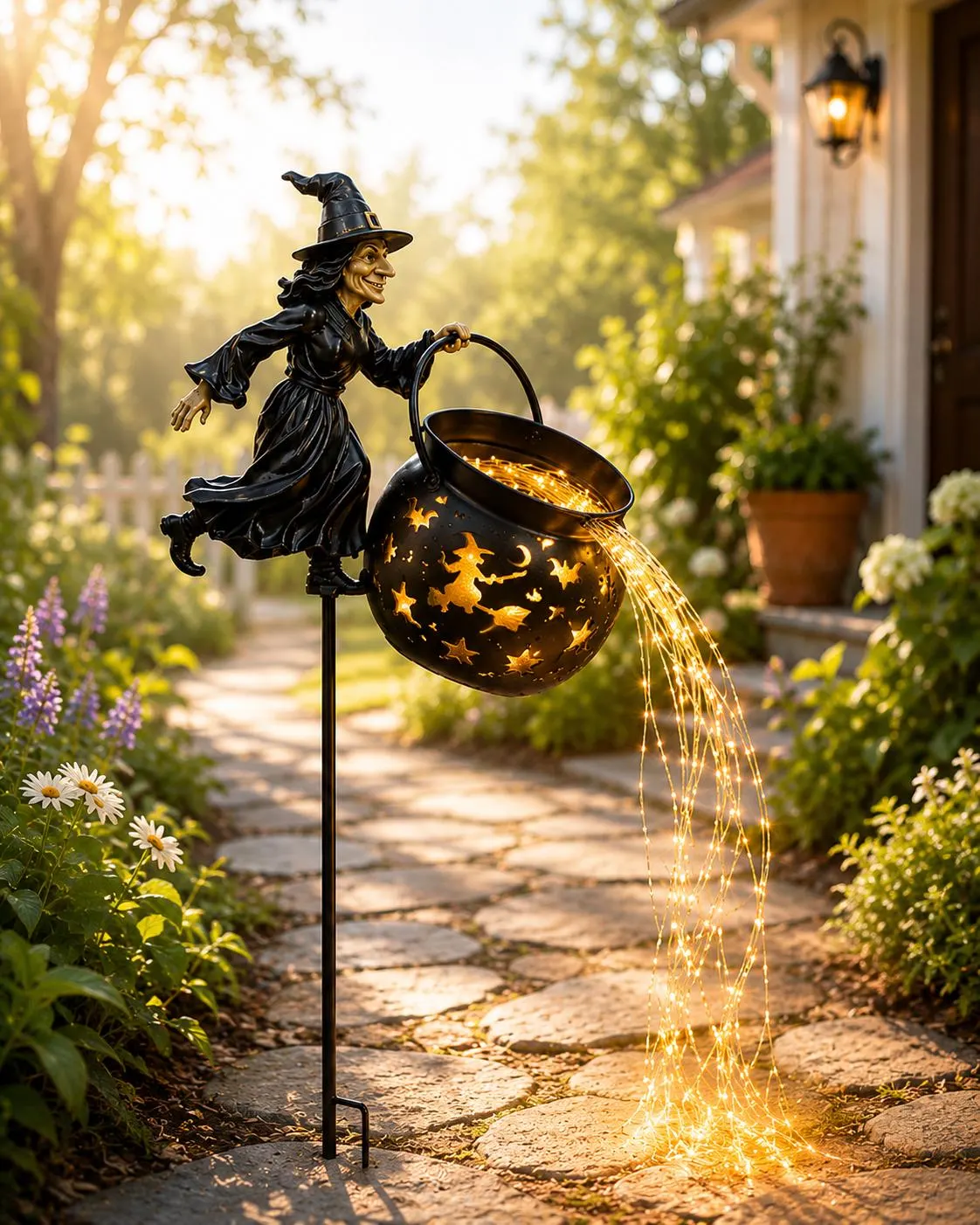 Solar Powered Witch Cauldron Light, Bubbling Potion Halloween Garden Decor, Outdoor Yard Gift