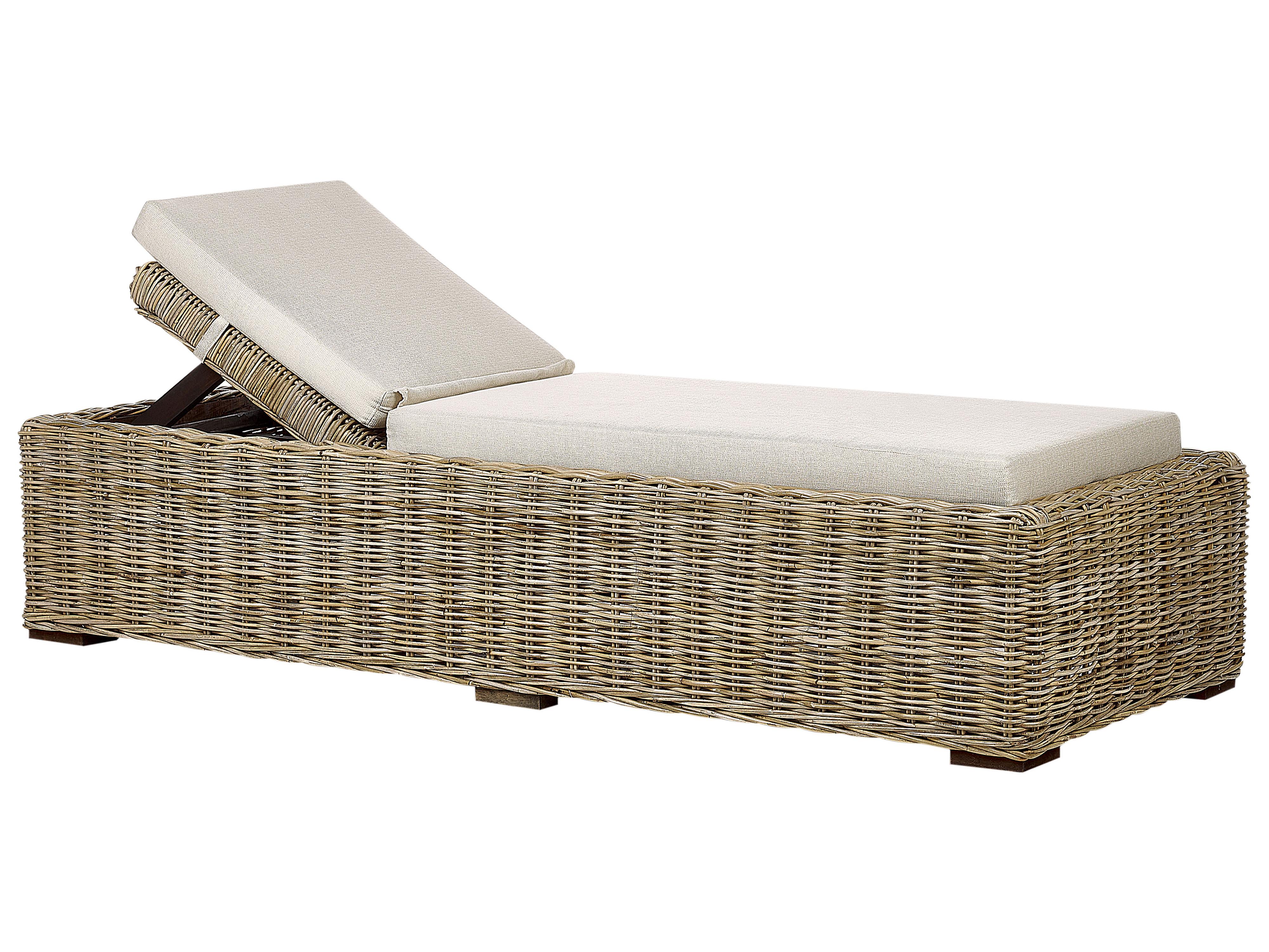 Sun Lounger with Cushion PALESE Reclining Rattan Natural