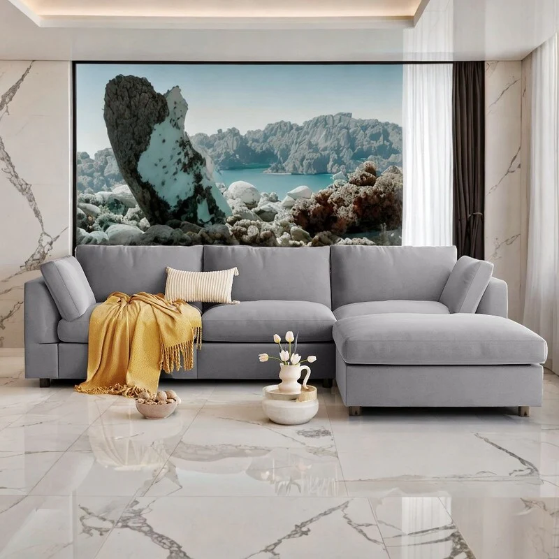 Modern 3-Seat Convertible Sectional Sofa Couch, Grey