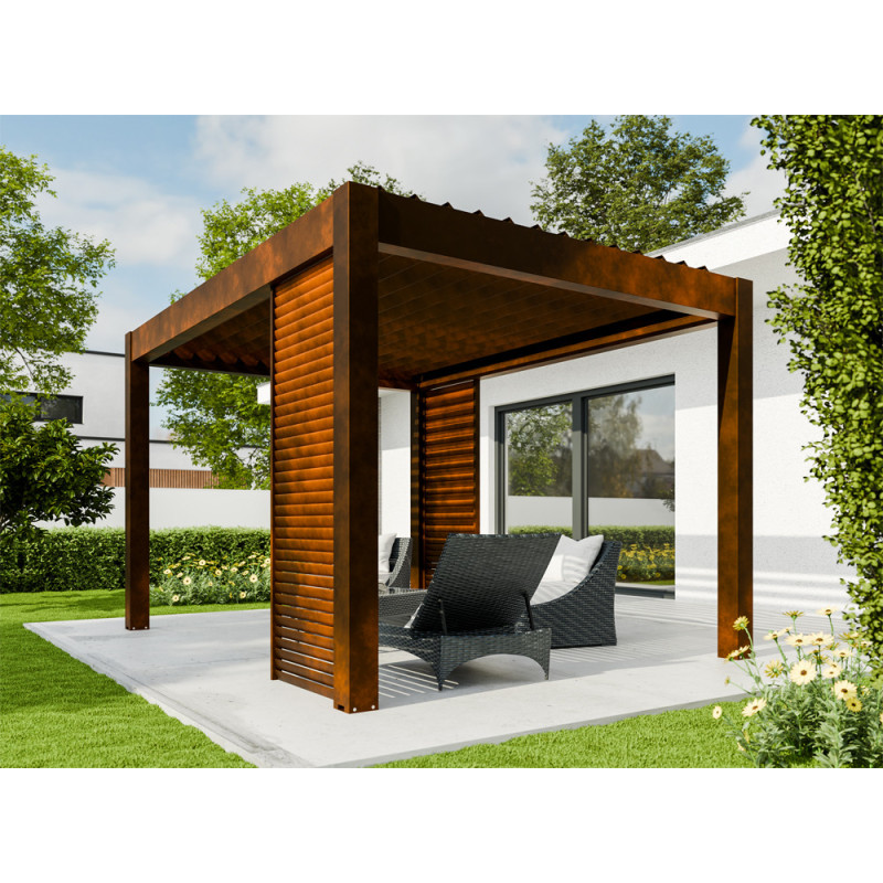 Panneau brise-vue pour pergola bioclimatique Capri effet rouillé 1,2 x 2,25 m