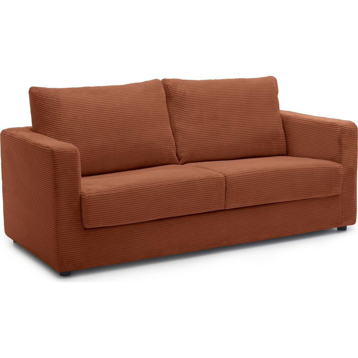 SILVIA - Canapé convertible semi-express 3 places en velours côtelé rouille