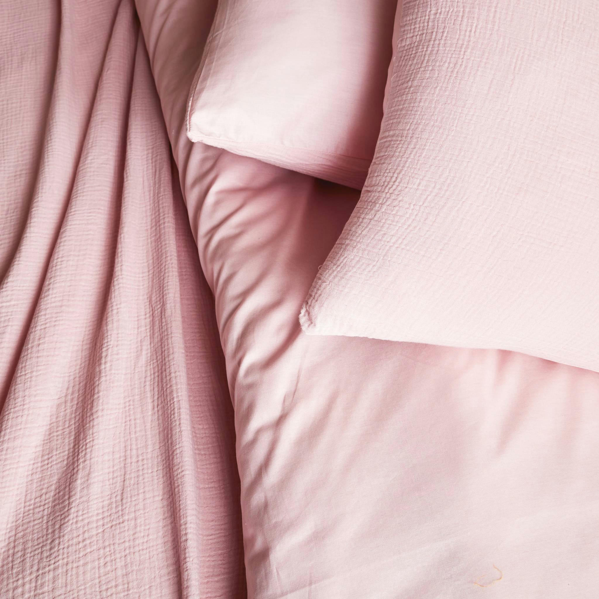 ALIX - Parure de lit gaze de coton rose 240x220cm