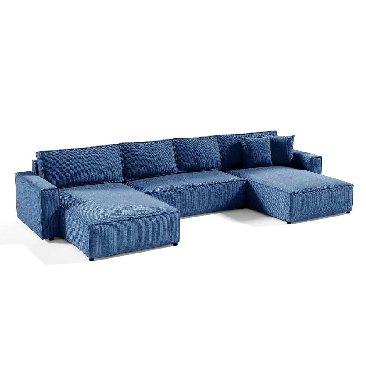 - Canapé en u 5 places velours côtelé bleu