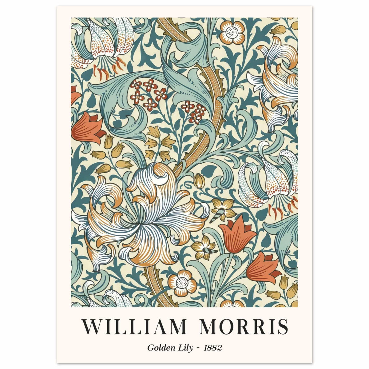 Artfulprints Poster William Morris - Golden lilly II 1882  - 50x70 cm - Groen
