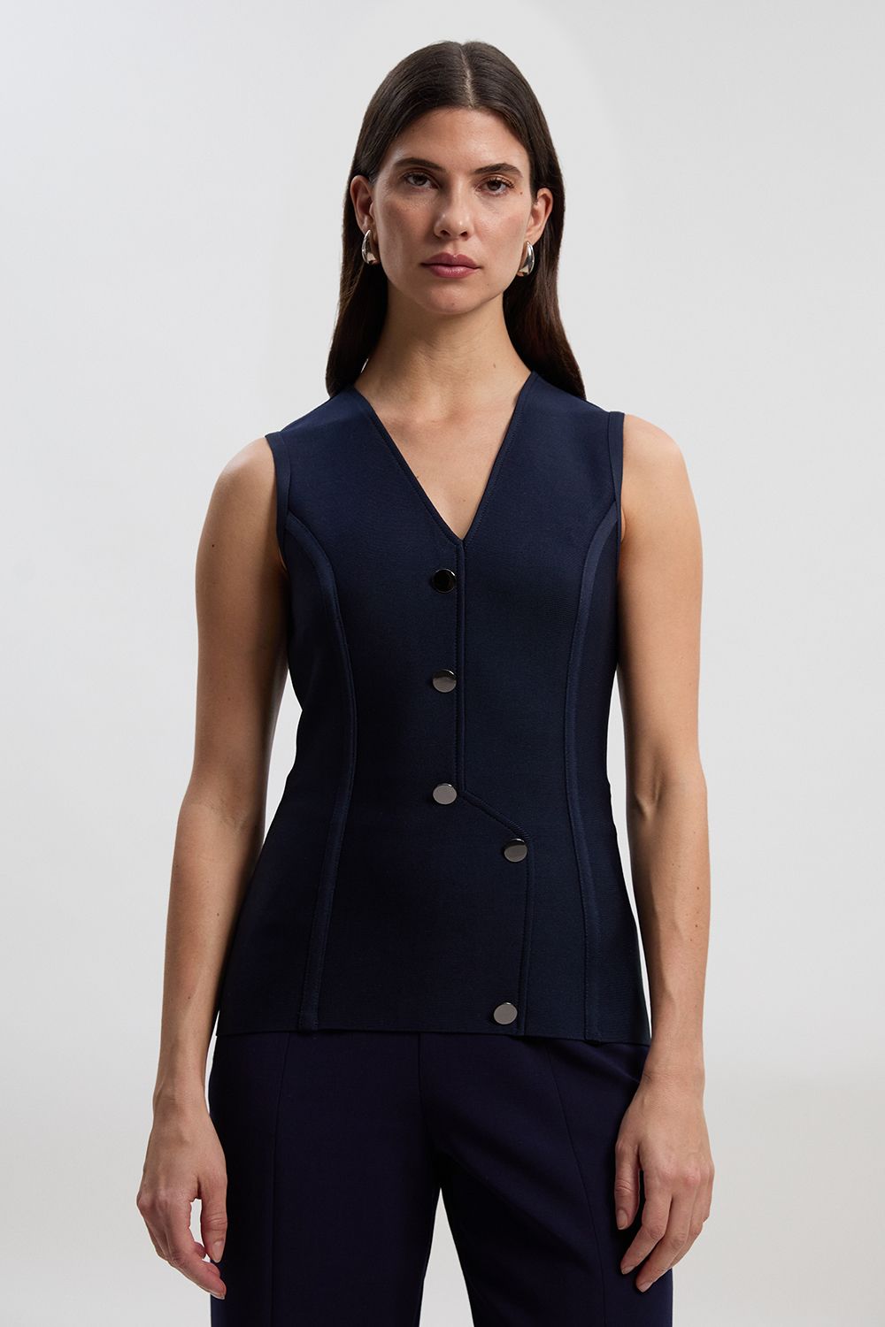 KarenMillen Figure Form Bandage Button Through Top