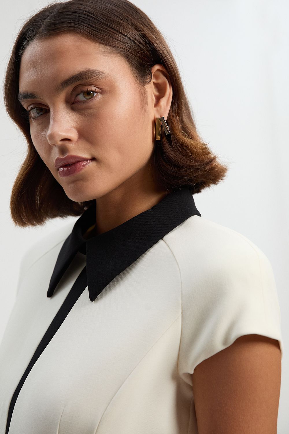 KarenMillen Compact Stretch Contrast Collar Tailored Midi Dress