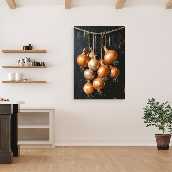 Obraz do kuchni restauracji baru jadalni, Złociste Cebule warzywa 20x30