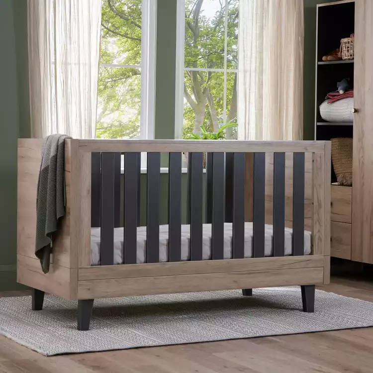 Tutti Bambini Como Nursery Cot Bed - Oak & Slate Grey