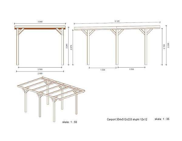 Carport, abri de voiture3.04x5.12 m - 15.56 m2 - CAR10
